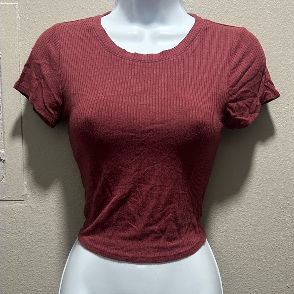 Bozzolo Ribbed Short Sleeve Tee in Burgundy